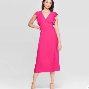 Hot pink midi wrap dress
